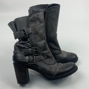 ManasDesign Stylish Dark Gray Leather heeled Boots Zip Lace Up Byckle Sz 38 (8)